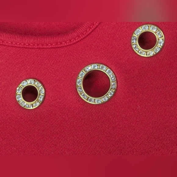 Quacker Factory 1X Rhinestone Studded Grommets Red Blouse - Picture 5 of 11